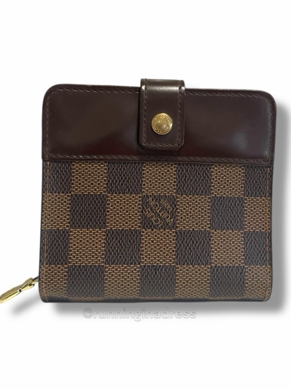 Louis Vuitton Damier Ebene Compact Zippy Bifold Canvas Leather Wallet 2005 Brown